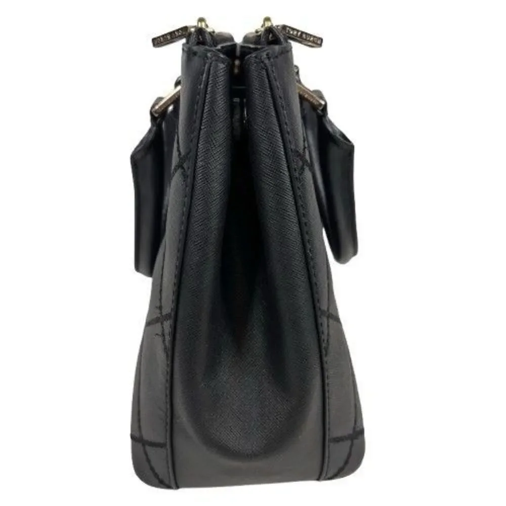 Tory Burch Robinson Black Wild Stitch Leather Double Zip Tote Shoulder Bag Purse